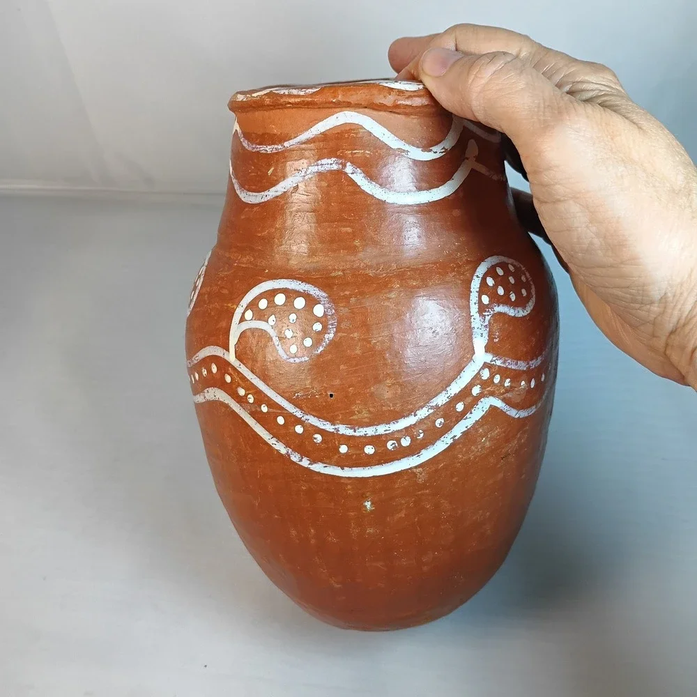 PIER 1 Imports Heavy Vase,  Clay Pottery Terra-Cotta Planter, Tribal, Brazil 8